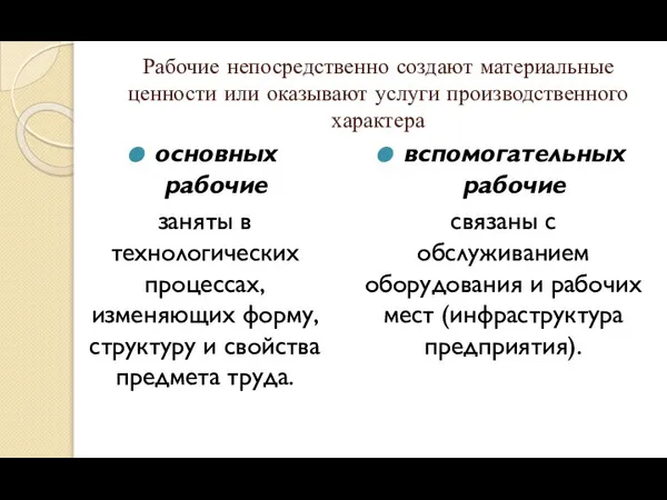 Рабочие непосредственно создают материальные ценности или оказывают услуги производственного характера основных