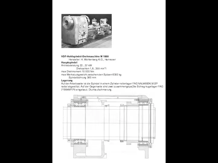 VDF-Hohlspindel-Drehmaschine M 1000 Hersteller: H. Wohlenberg K.G., Hannover Hauptspindel Antriebsleistung 22...37