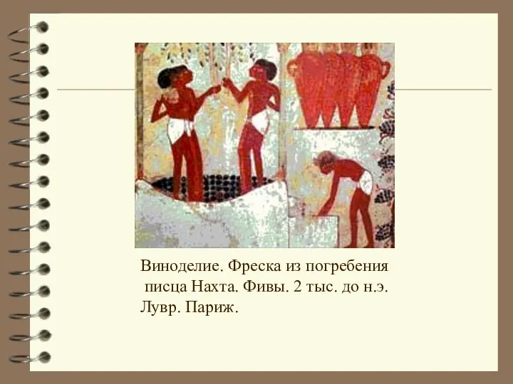 Виноделие. Фреска из погребения писца Нахта. Фивы. 2 тыс. до н.э. Лувр. Париж.