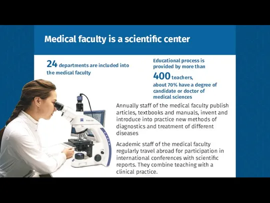 Medical faculty is a scientific center 24 departments are included into