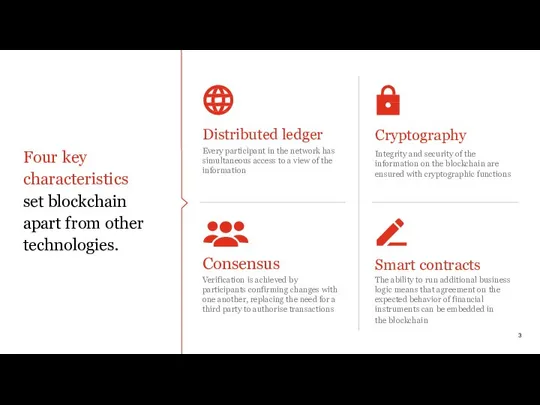 Four key characteristics set blockchain apart from other technologies. Distributed ledger