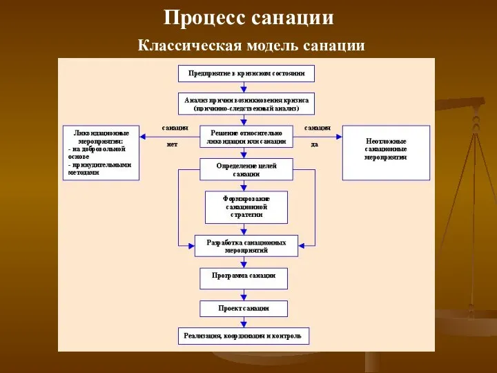 Процесс санации Классическая модель санации