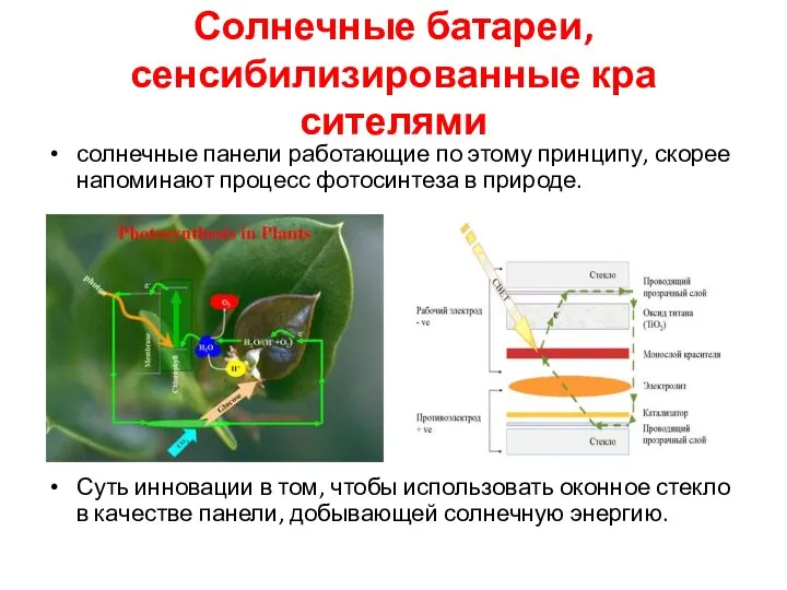 Солнечные батареи, сенсибилизированные кра­сителями солнечные панели работающие по этому принципу, скорее