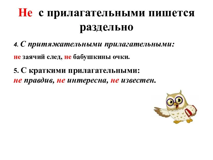 Не с прилагательными пишется раздельно 4. С притяжательными прилагательными: не заячий