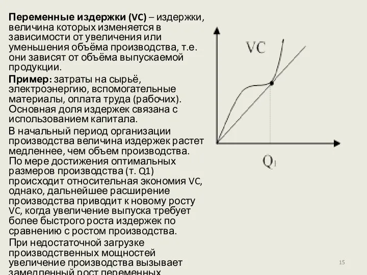 Переменные издержки (VC) – издержки, величина которых изменяется в зависимости от