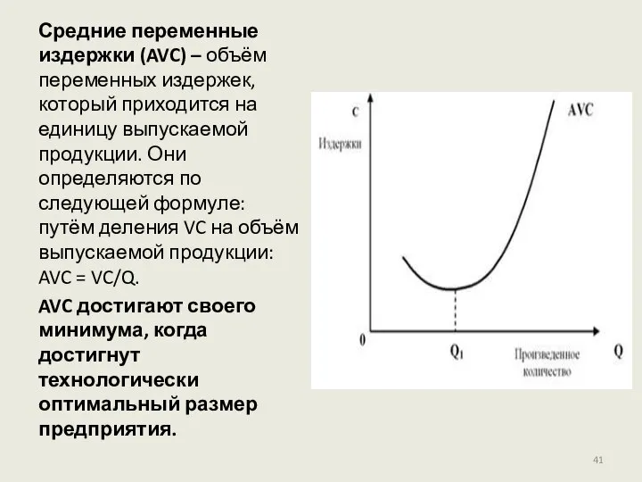 Средние переменные издержки (AVC) – объём переменных издержек, который приходится на