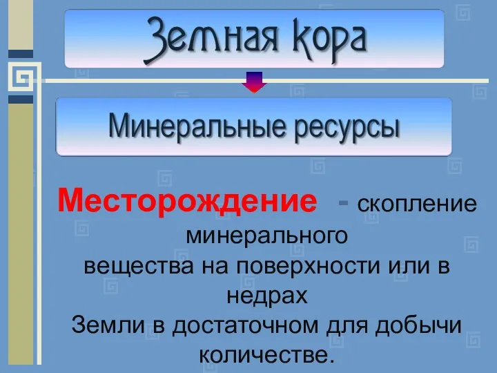 Месторождение - скопление минерального вещества на поверхности или в недрах Земли в достаточном для добычи количестве.