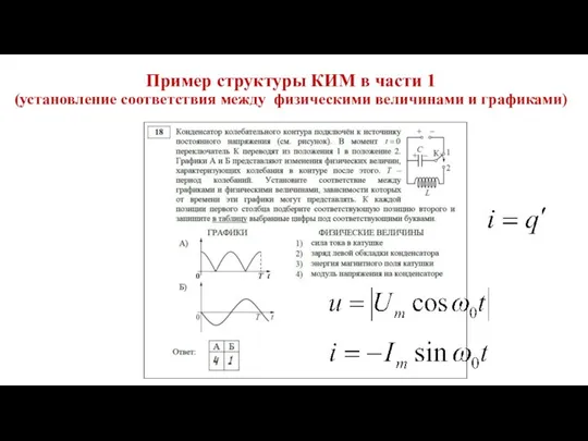 Пример структуры КИМ в части 1 (установление соответствия между физическими величинами и графиками)