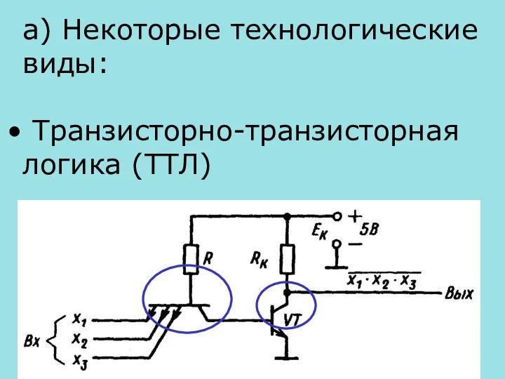 а) Некоторые технологические виды: Транзисторно-транзисторная логика (ТТЛ)