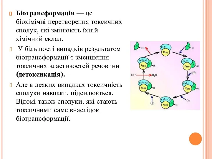 Біотрансформація — це біохімічні перетворення токсичних сполук, які змінюють їхній хімічний