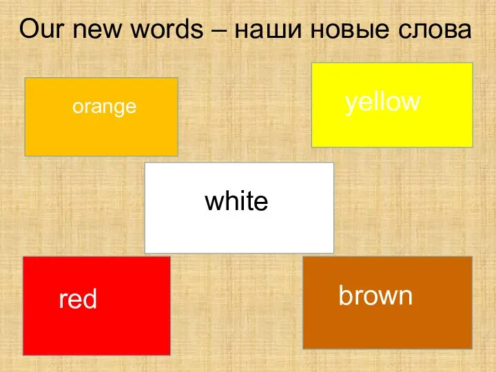 Our new words – наши новые слова orange yellow red brown white