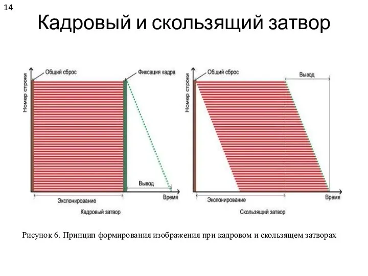 Кадровый и скользящий затвор Рисунок 6. Принцип формирования изображения при кадровом и скользящем затворах 14