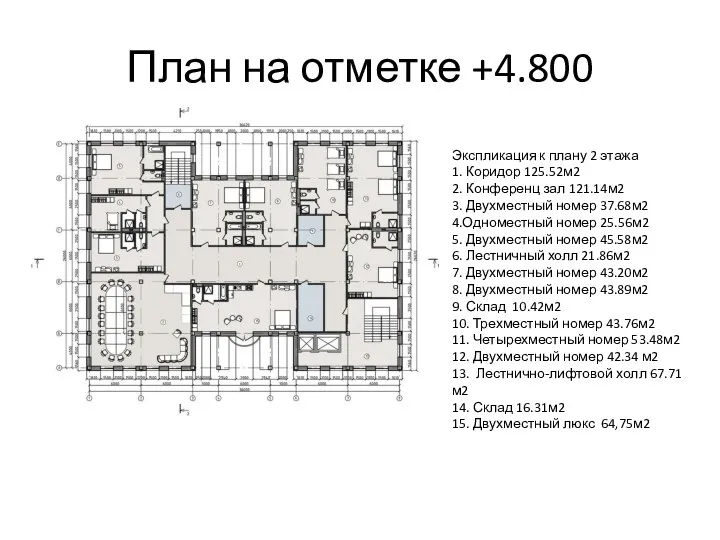 План на отметке +4.800 Экспликация к плану 2 этажа 1. Коридор