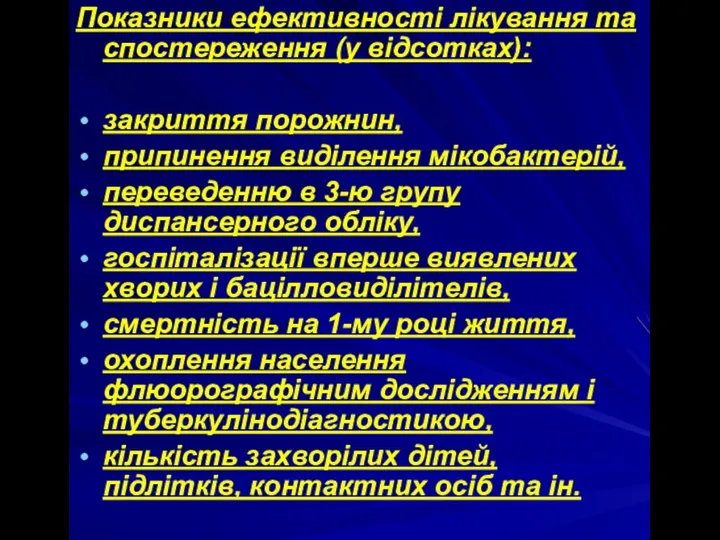 Показники ефективності лікування та спостереження (у відсотках): закриття порожнин, припинення виділення