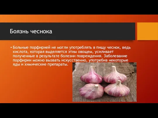 Боязнь чеснока Больные порфирией не могли употреблять в пищу чеснок, ведь