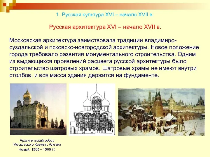 Русская архитектура XVI – начало XVII в. Архангельский собор Московского Кремля.