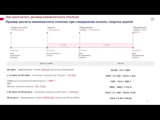 Как рассчитать размер ежемесячного платежа Пример расчета ежемесячного платежа при совершении