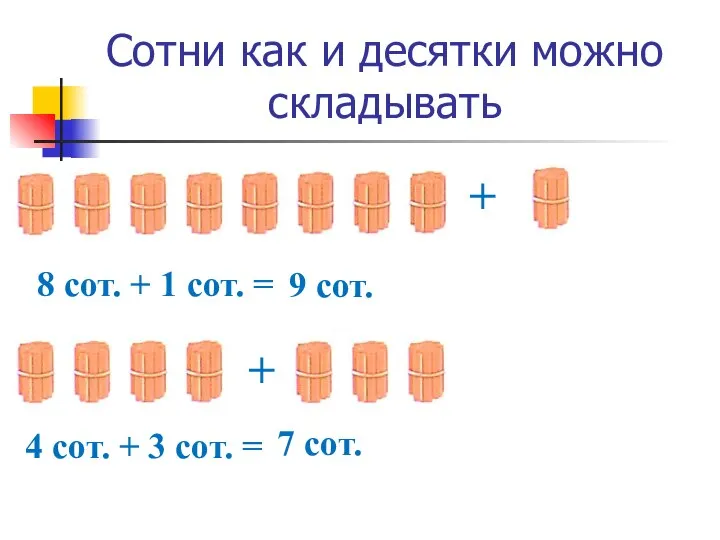 Сотни как и десятки можно складывать + 8 сот. + 1