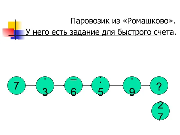 Паровозик из «Ромашково». У него есть задание для быстрого счета. 7