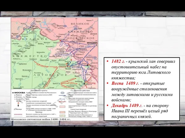 1482 г. - крымский хан совершил опустошительный набег на территорию юга