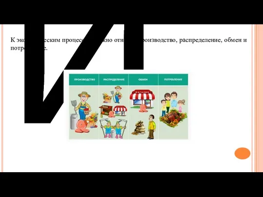 К экономическим процессам можно отнести производство, распределение, обмен и потребление. К