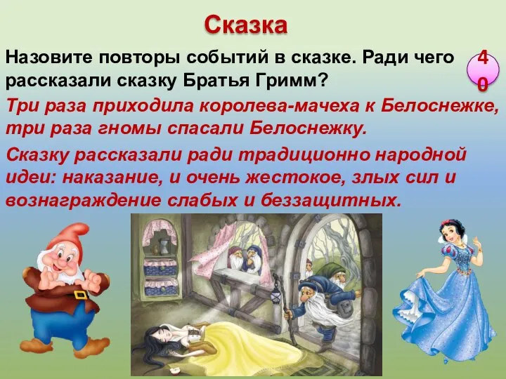 Три раза приходила королева-мачеха к Белоснежке, три раза гномы спасали Белоснежку.