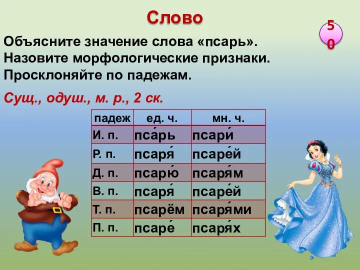 Сущ., одуш., м. р., 2 ск. Объясните значение слова «псарь». Назовите