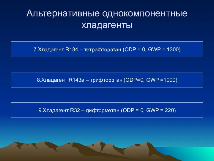 Альтернативные однокомпонентные хладагенты 7.Хладагент R134 – тетрафторэтан (ODP = 0, GWP