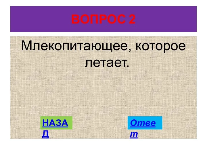 Млекопитающее, которое летает. ВОПРОС 2 НАЗАД Ответ