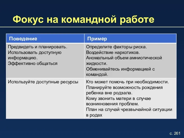 Фокус на командной работе с. 261