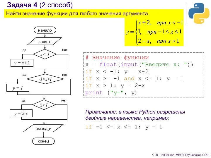 Задача 4 (2 способ) Найти значение функции для любого значения аргумента.