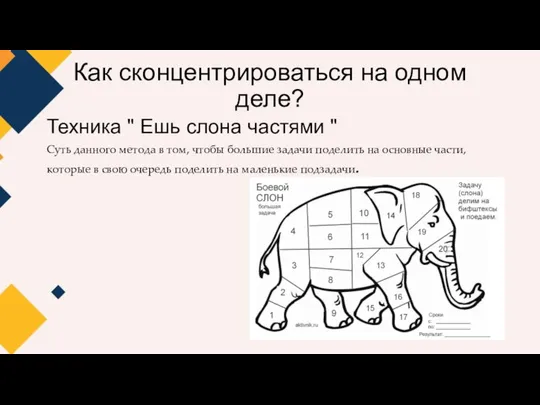 Как сконцентрироваться на одном деле? Техника " Ешь слона частями "