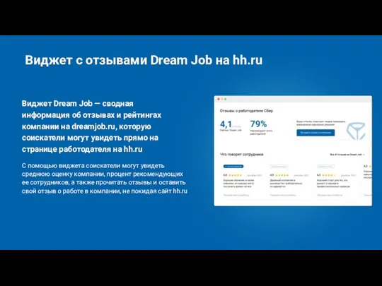 Виджет Dream Job — сводная информация об отзывах и рейтингах компании