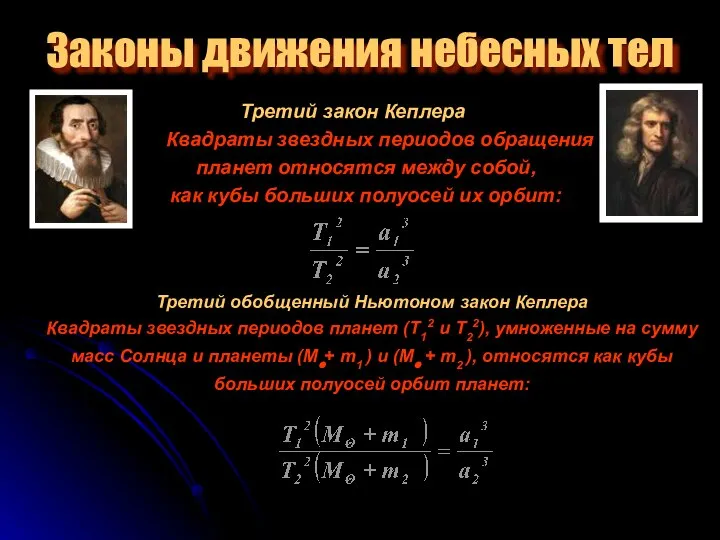 Законы движения небесных тел Третий закон Кеплера Квадраты звездных периодов обращения