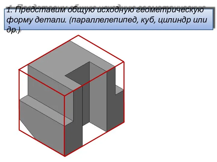 1. Представим общую исходную геометрическую форму детали. (параллелепипед, куб, цилиндр или др.)