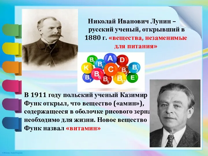 Николай Иванович Лунин – русский ученый, открывший в 1880 г. «вещества,