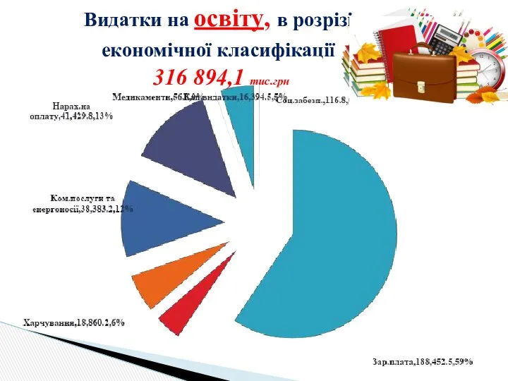 Видатки на освіту, в розрізі економічної класифікації 316 894,1 тис.грн