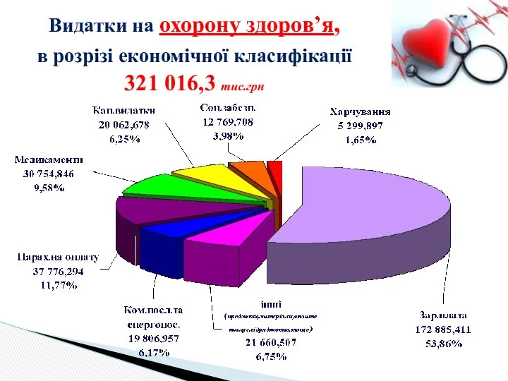 Видатки на охорону здоров’я, в розрізі економічної класифікації 321 016,3 тис.грн