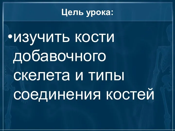 Цель урока: изучить кости добавочного скелета и типы соединения костей