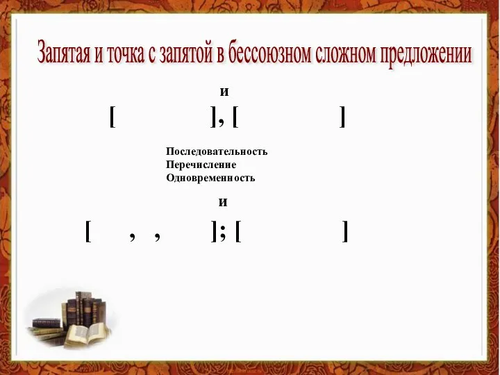 Запятая и точка с запятой в бессоюзном сложном предложении [ ],