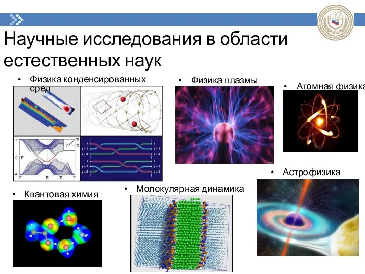 Научные исследования в области естественных наук Физика плазмы Квантовая химия Астрофизика