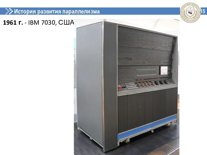 История развития параллелизма 15 1961 г. - IBM 7030, США