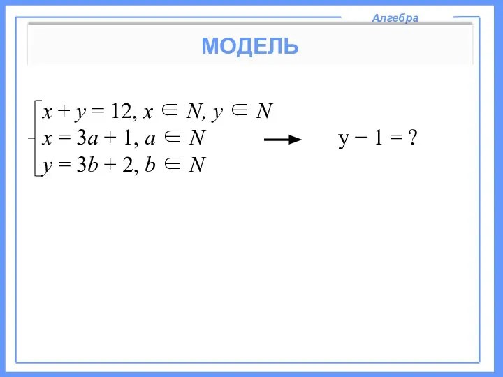 Алгебра МОДЕЛЬ х + у = 12, х ∈ N, у