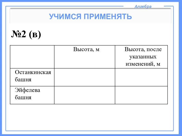 Алгебра УЧИМСЯ ПРИМЕНЯТЬ №2 (в)