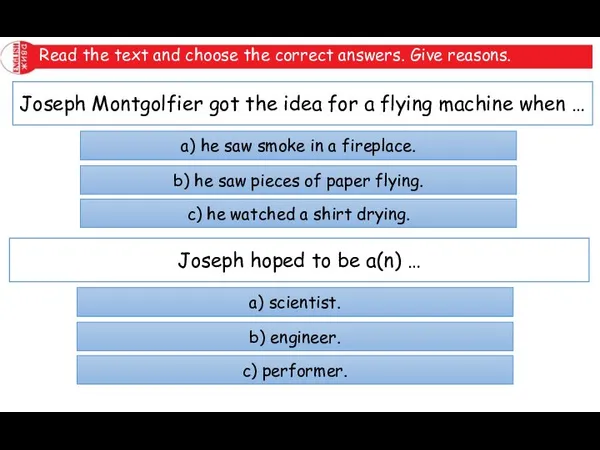 Read the text and choose the correct answers. Give reasons. Joseph