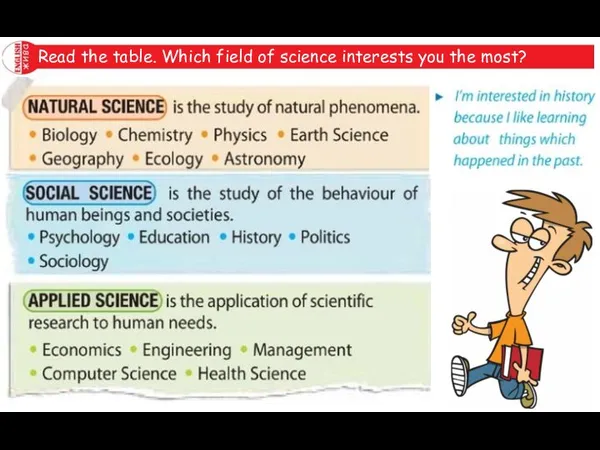 Read the table. Which field of science interests you the most?