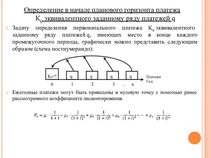 Определение в начале планового горизонта платежа К0 эквивалентного заданному ряду платежей