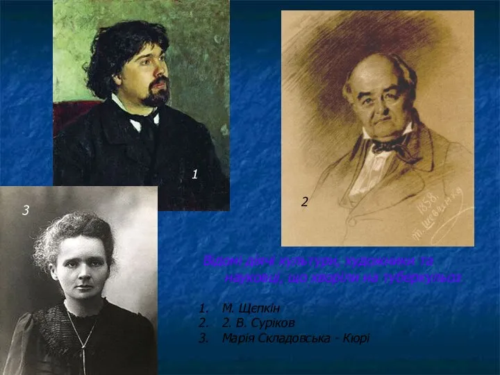 Відомі діячі культури, художники та науковці, що хворіли на туберкульоз М.