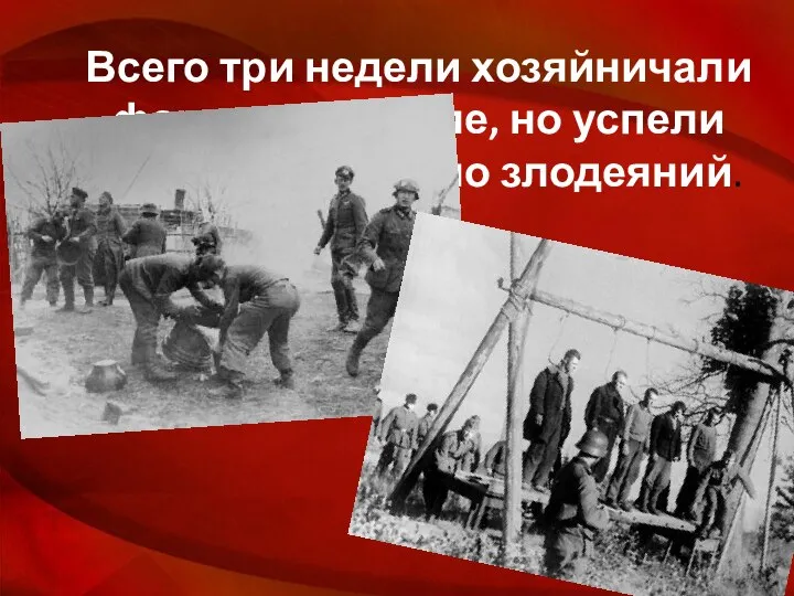 Всего три недели хозяйничали фашисты на узле, но успели натворить немало злодеяний.