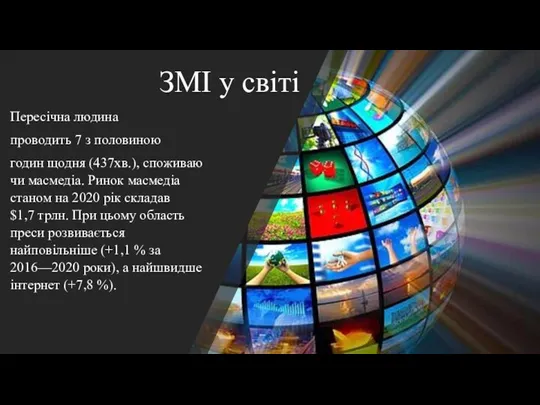 ЗМІ у світі Пересічна людина проводить 7 з половиною годин щодня